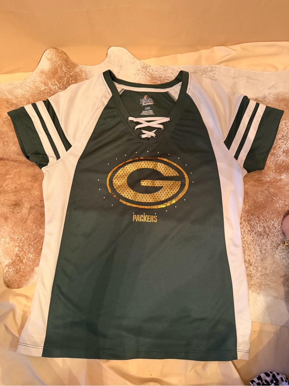 Majestic Green and White Green Bay Packers Girls Lace-Up Jersey